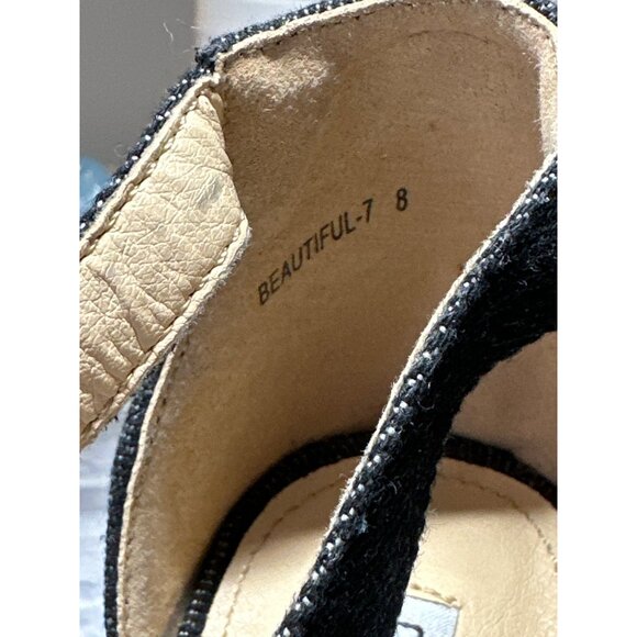 Cape Robin Denim Sandals Patches Block Denim Heels Strappy Ankle Point Toe 8 - Picture 13 of 13